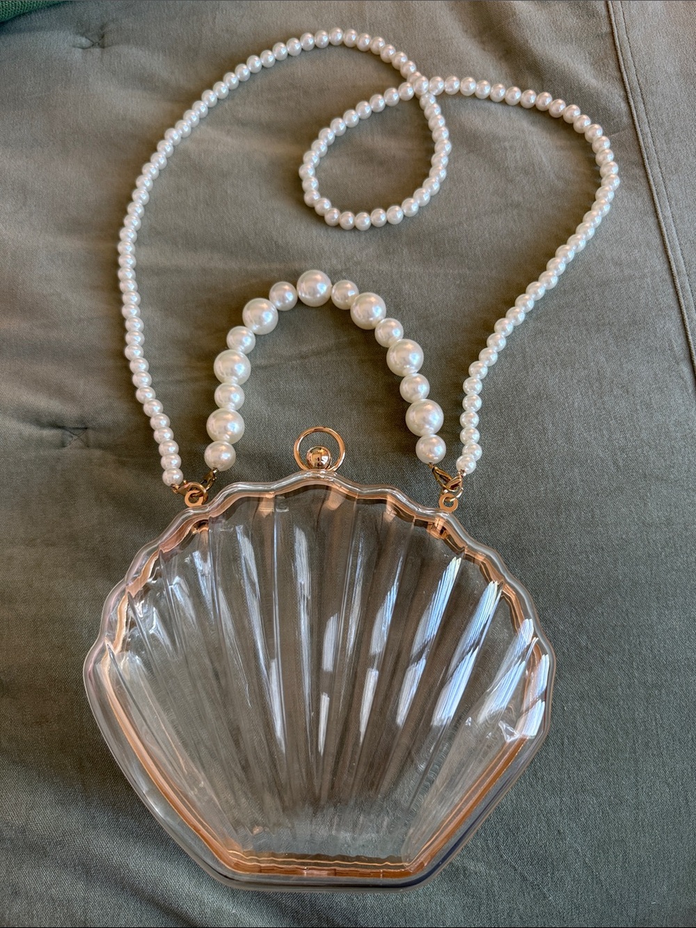Clear Shell Pearl Handle Crossbody Bag